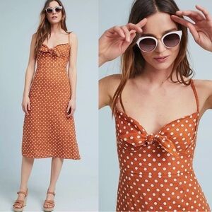 Faithfull the Brand Fiscardo Linen Polka
Dot Midi Dress in Cinnamon